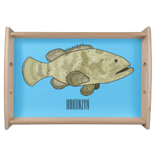 Grouper fish cartoon illustration serving tray