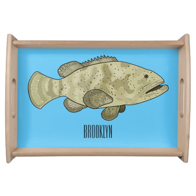 Grouper fish cartoon illustration serving tray (Front)