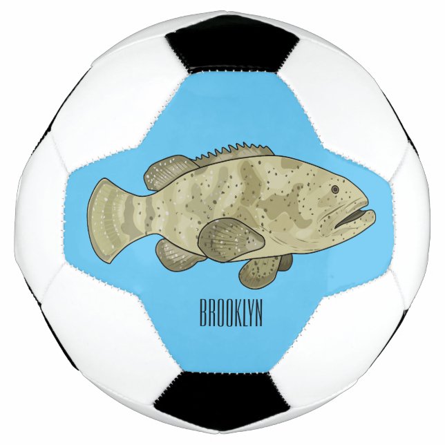 Grouper fish cartoon illustration soccer ball (Front)