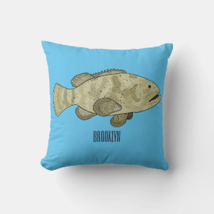 Grouper fish cartoon illustration throw pillow