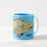 Grouper fish cartoon illustration Two-Tone coffee mug