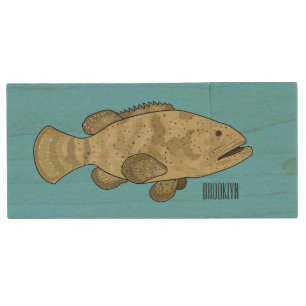 Grouper fish cartoon illustration wood flash drive