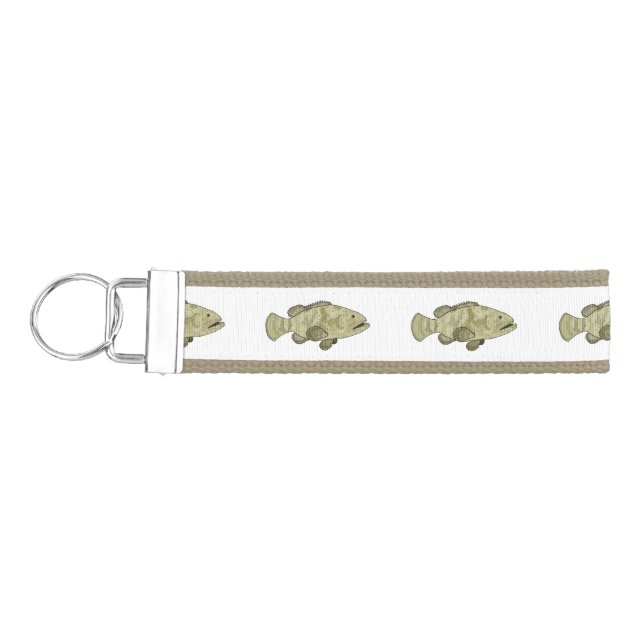 Grouper fish cartoon illustration wrist keychain (Keys on Left)