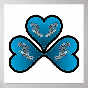 Grouper Twins - 3 Black-bordered Blue Hearts Poster