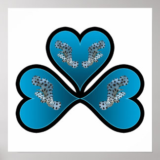 Grouper Twins - 3 Black-bordered Blue Hearts |  Poster