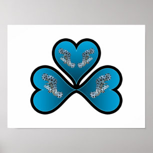 Grouper Twins - 3 Black-bordered Blue Hearts Poster