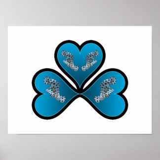 Grouper Twins - 3 Black-bordered Blue Hearts |  Poster
