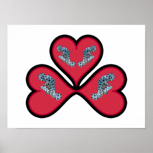 Grouper Twins - 3 Black-bordered Red Hearts Poster