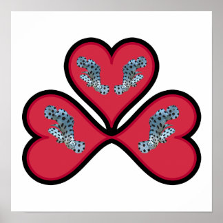 Grouper Twins - 3 Black-bordered Red Hearts |  Poster