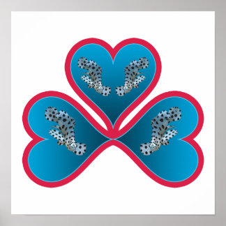Grouper Twins - 3 Red-bordered Blue Hearts |  Poster
