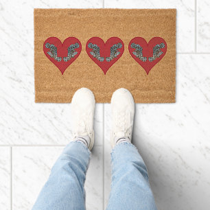 Grouperfish - Red Hearts, arranged horizontally Fiber Doormat