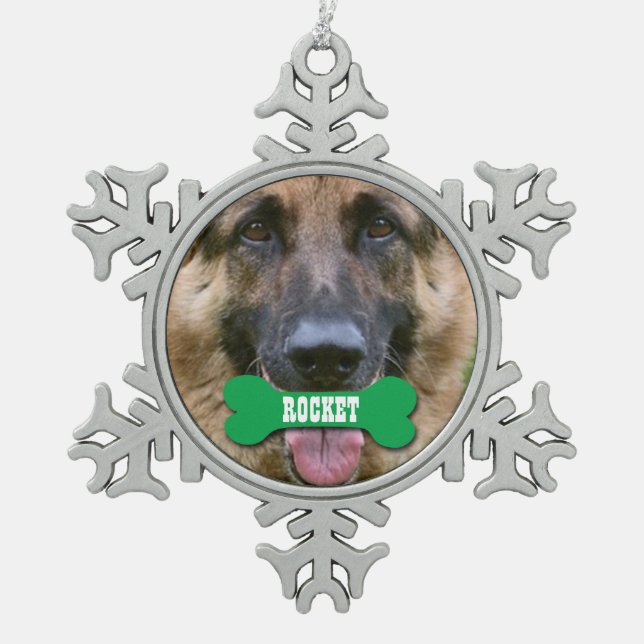 GROUPON Photo Pet with Custom Bone Name V02B Snowflake Pewter Christmas Ornament (Front)