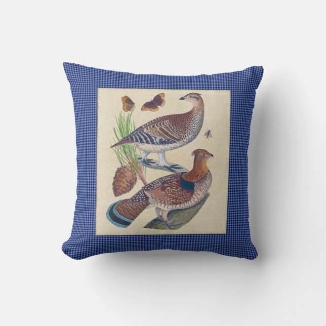 Grouse and Gingham Natural History Pillow 16x16 (Front)