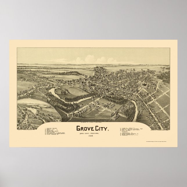 Grove City, PA Panoramic Map - 1901 Poster (Front)