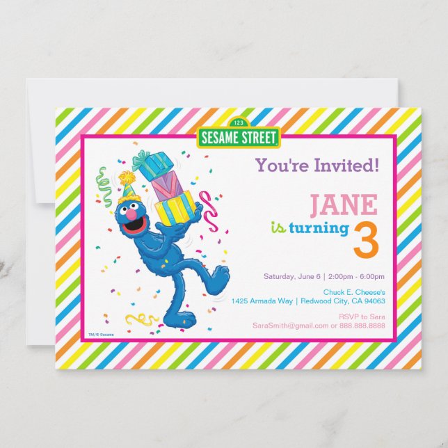 Grover Colorful Striped Birthday Invitation (Front)