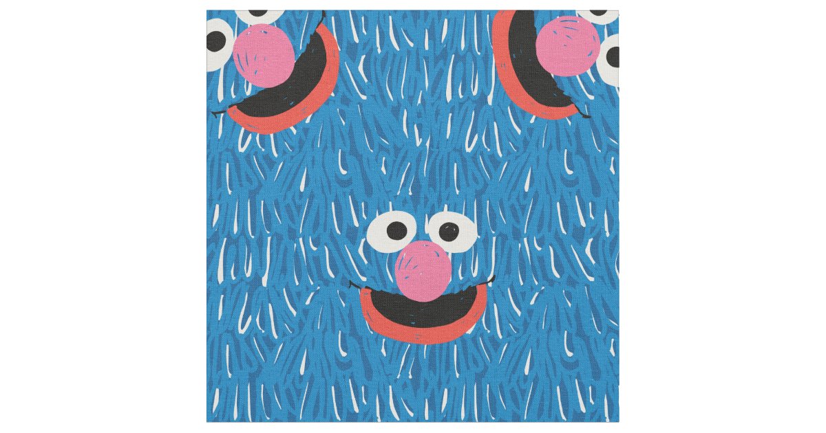 Grover Furry Face Pattern Fabric | Zazzle