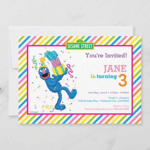 Grover Striped Birthday Invitation