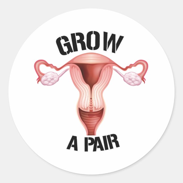 Grow a pair of ovaries classic round sticker (Front)