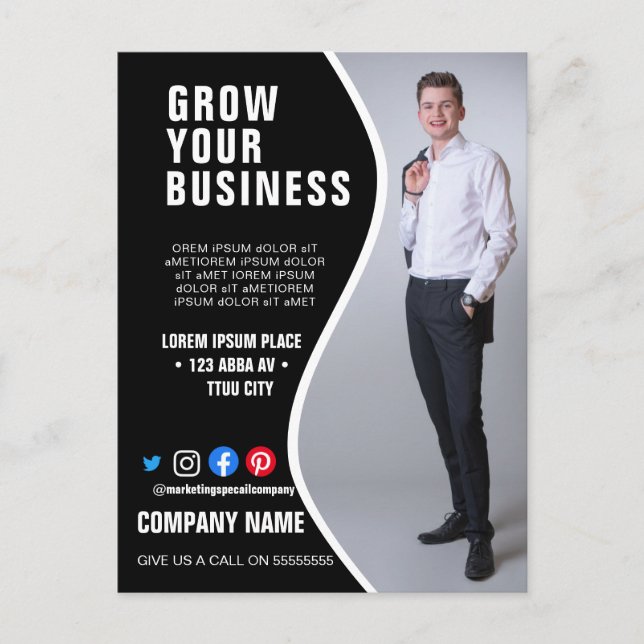 grow BUSINESS custom logo flyer Poster Postcard (Front)