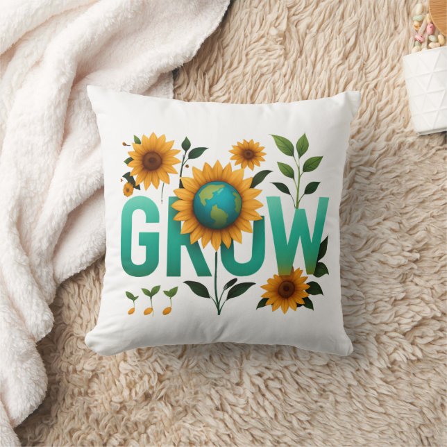 Grow Earth Sunflower Eco Design Throw Pillow (Blanket)