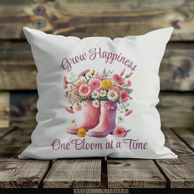 Grow Happiness One Bloom at a Time Throw Pillow (Creator Uploaded)