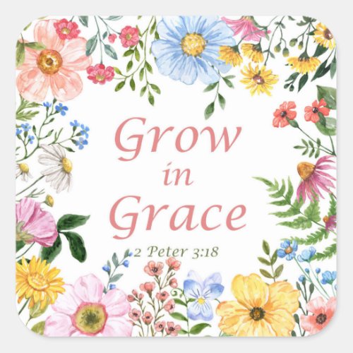 Grow in Grace Christian stickers sheet of 20 Square Sticker