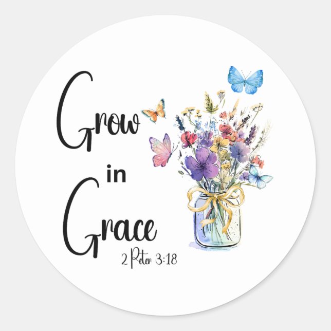 Grow in Grace Classic Round Sticker (Front)