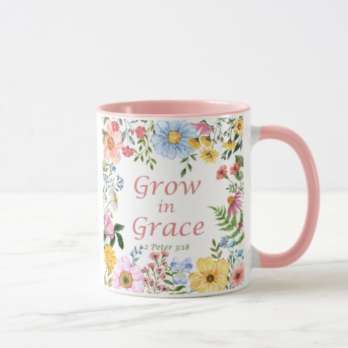 Grow in Grace floral bible verse coffee mug