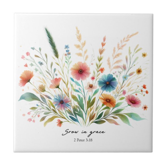 Grow in Grace floral Ceramic Tile (Front)