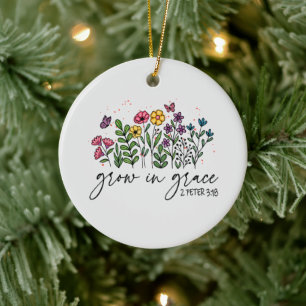 Grow in Grace - Floral Christian Ceramic Ornament