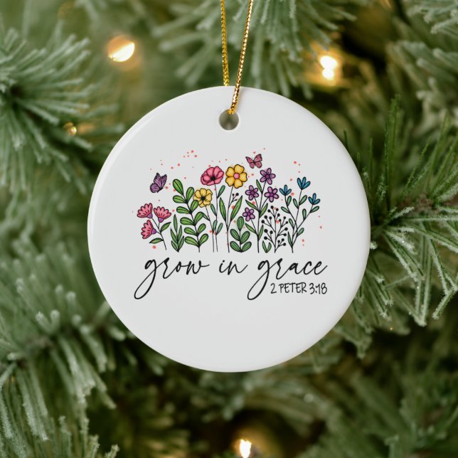 Grow in Grace - Floral Christian Ceramic Ornament (Tree)