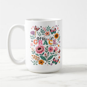 Grow in Grace Floral Christian Coffee Mug