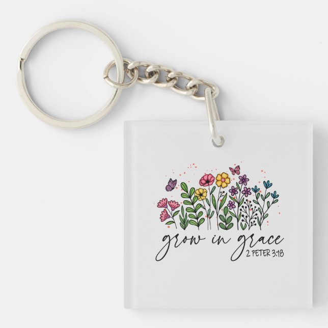 Grow in Grace - Floral Christian Keychain (Front)