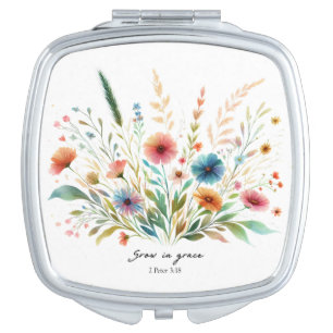 Grow in Grace floral Compact Mirror