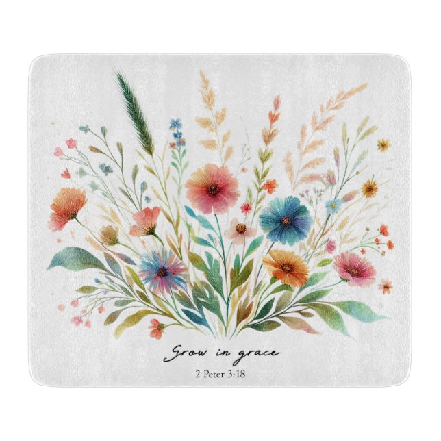 Grow in Grace floral Cutting Board (Front)