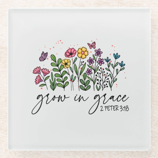 Grow in Grace Glass Coaster (Front)