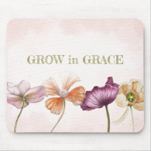 Grow in Grace Pink Watercolor Floral Mouse Pad