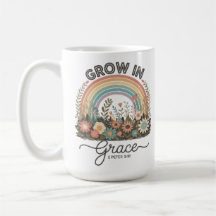 Grow in Grace Rainbow Floral Christian Coffee Mug