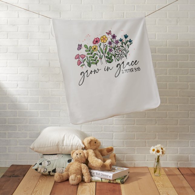 Grow in Grace – Vibrant Floral Inspirational Baby Blanket (In Situ)