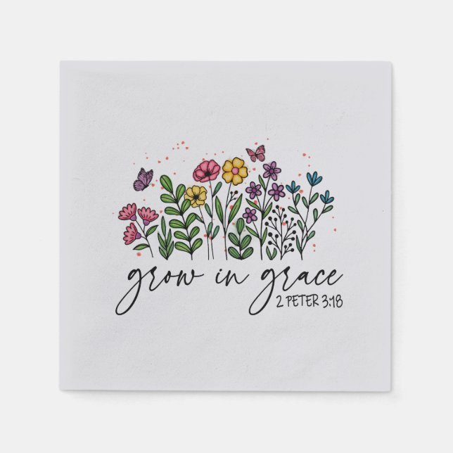 Grow in Grace – Vibrant Floral Inspirational Napkins (Front)