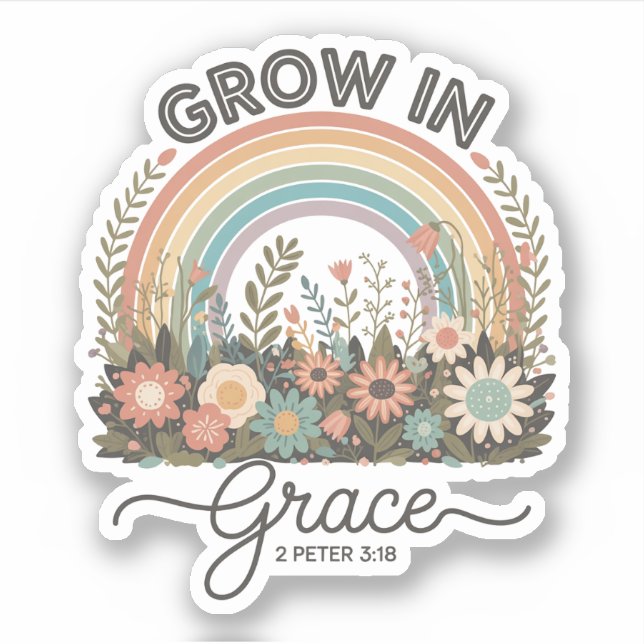 Grow in Grace Vintage Retro Rainbow Christian Sticker (Front)