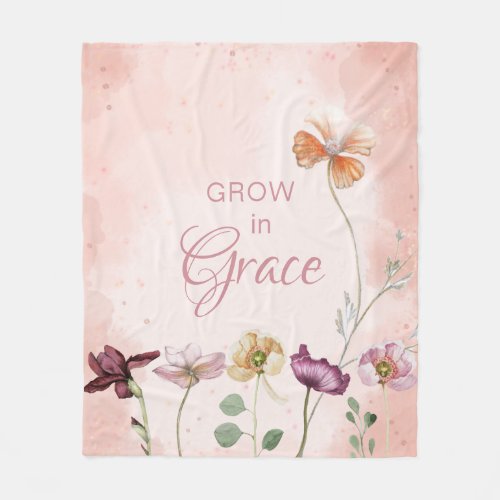 Grow in Grace Watercolor Floral Fleece Blanket