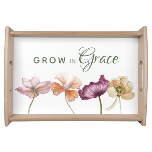 Grow in Grace Watercolor Floral Serving Tray