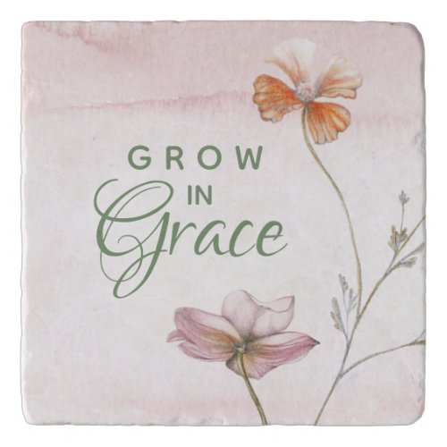 Grow in Grace Watercolor Floral Trivet