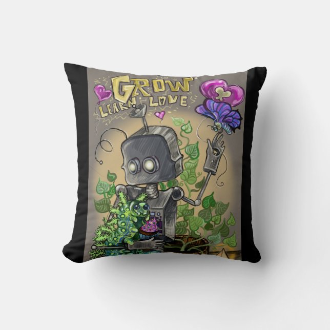 Grow Learn Love Smooshie and Bloop Throw Pillow (Front)