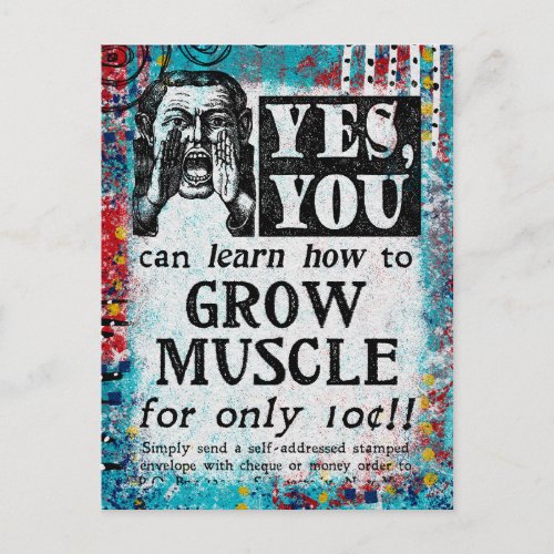 Grow Muscle _ Funny Vintage Ad Postcard