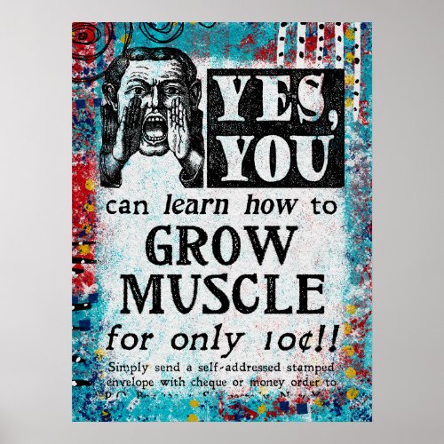 Grow Muscle Poster _ Funny Vintage Ad