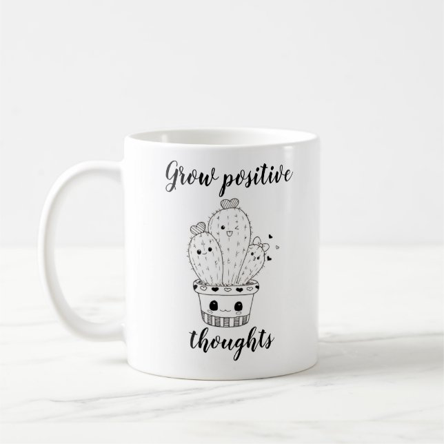 Grow Positive Thoughts // Happy Cacti Doodle Coffee Mug (Left)