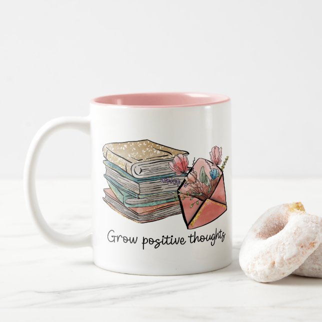 Grow Positive Thoughts Two-Tone Coffee Mug (With Donut)