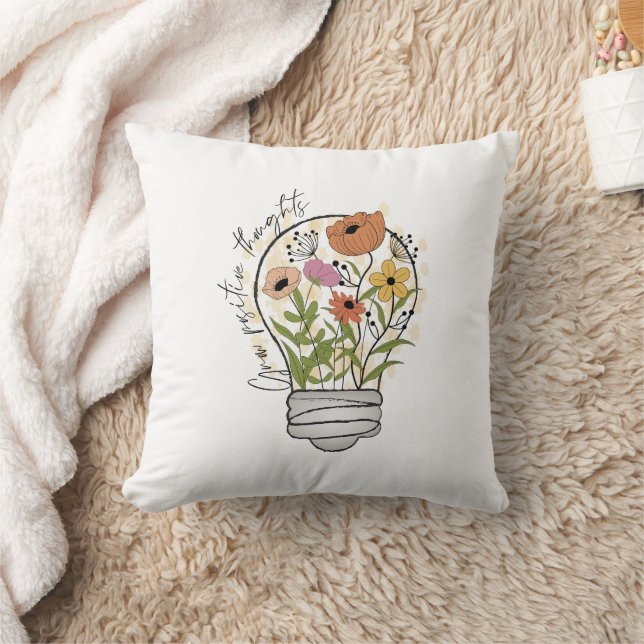 Grow positive thoughts Wildflowers Inspirational Throw Pillow (Blanket)